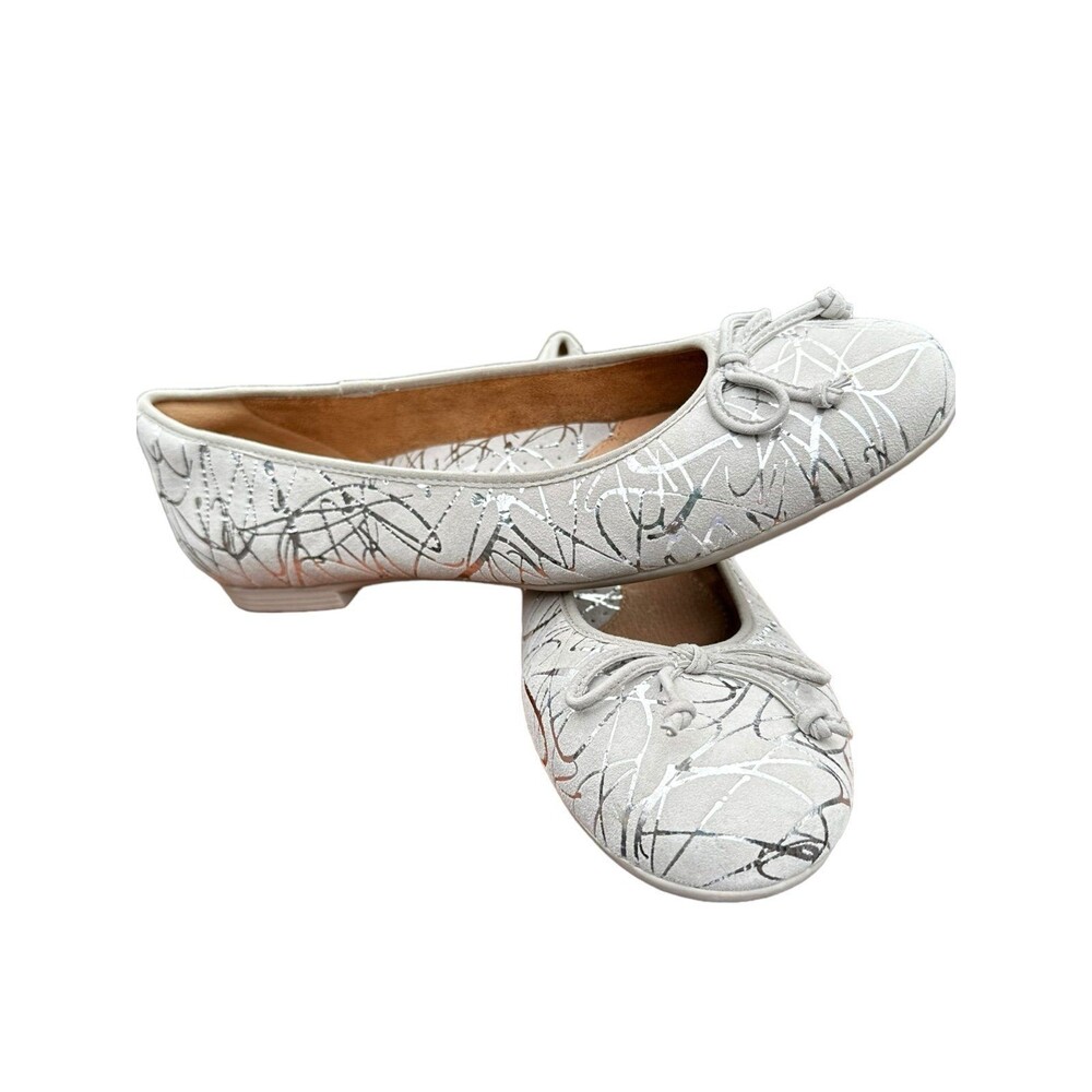 Earth Women's Allegro Ballet Flats Grey Suede Metallic Silver Slip On Sz 10